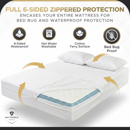 MATTSHIELD Ultimate Bed Bug-Proof Mattress Cover Kit | Queen Size 100% Cotton + 2 Zippered Pillow Protectors