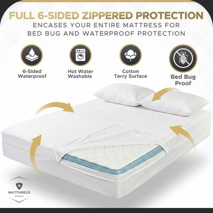 MATTSHIELD Ultimate Bed Bug-Proof Mattress Cover Kit | Queen Size 100% Cotton + 2 Zippered Pillow Protectors