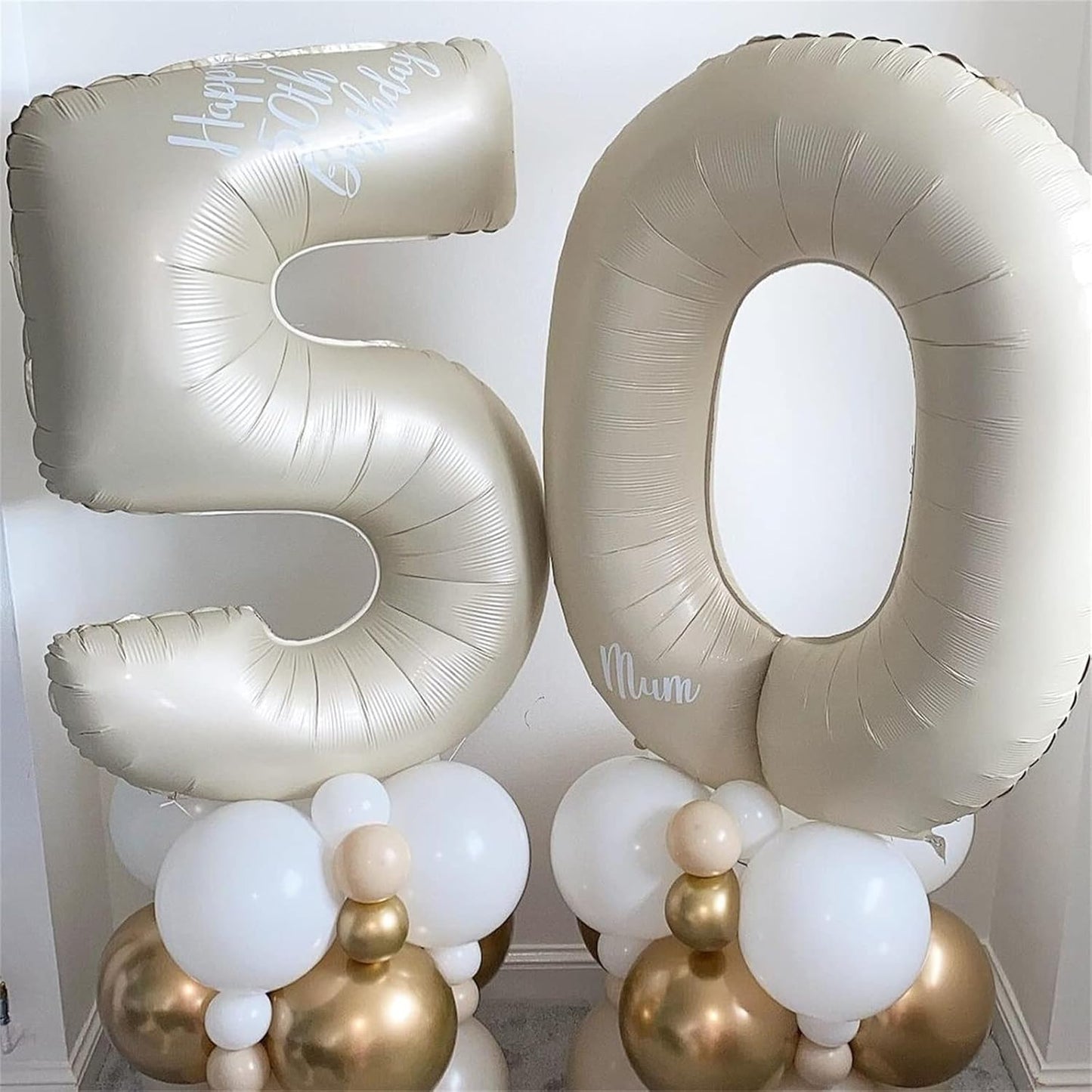 Skiennix 40-Inch Cream Number Balloons - Self-Inflating Beige Foil 0 for Birthday & Anniversary Celebrations
