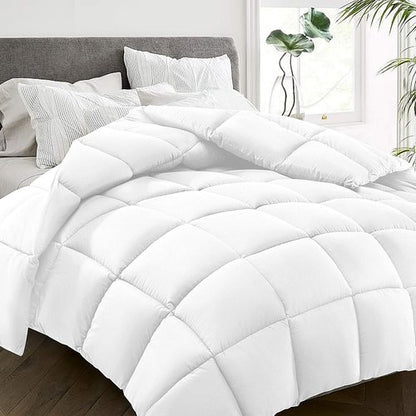 HYLEORY Queen Size Bed Comforter - Cooling Goose Down Alternative Duvet Insert - Machine Washable - White