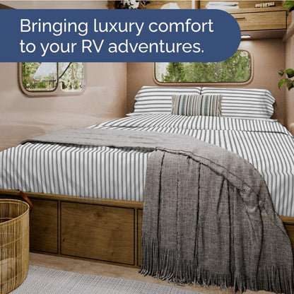Short Queen Size 4 Piece Sheet Set - RV Short Queen, Soft, Breathable & Cooling Bed Sheets Set w/ Deep Pockets - Hotel Luxury Bedding for Women, Men, Kids, Teens, Boys & Girls, Oeko-Tex - Grey Stripes