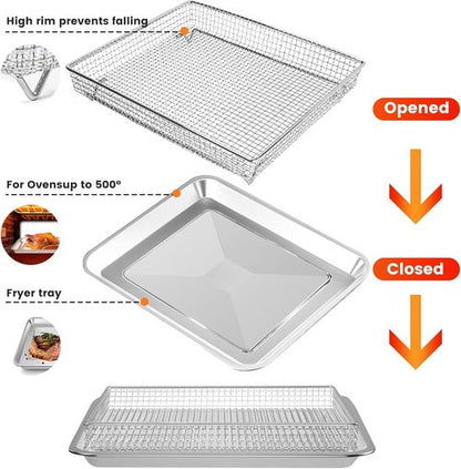 Cuisinart Air Fryer Accessories - 2 Pack Basket Tray Set | 12.2"x11" Stainless Steel for Perfect Grilling
