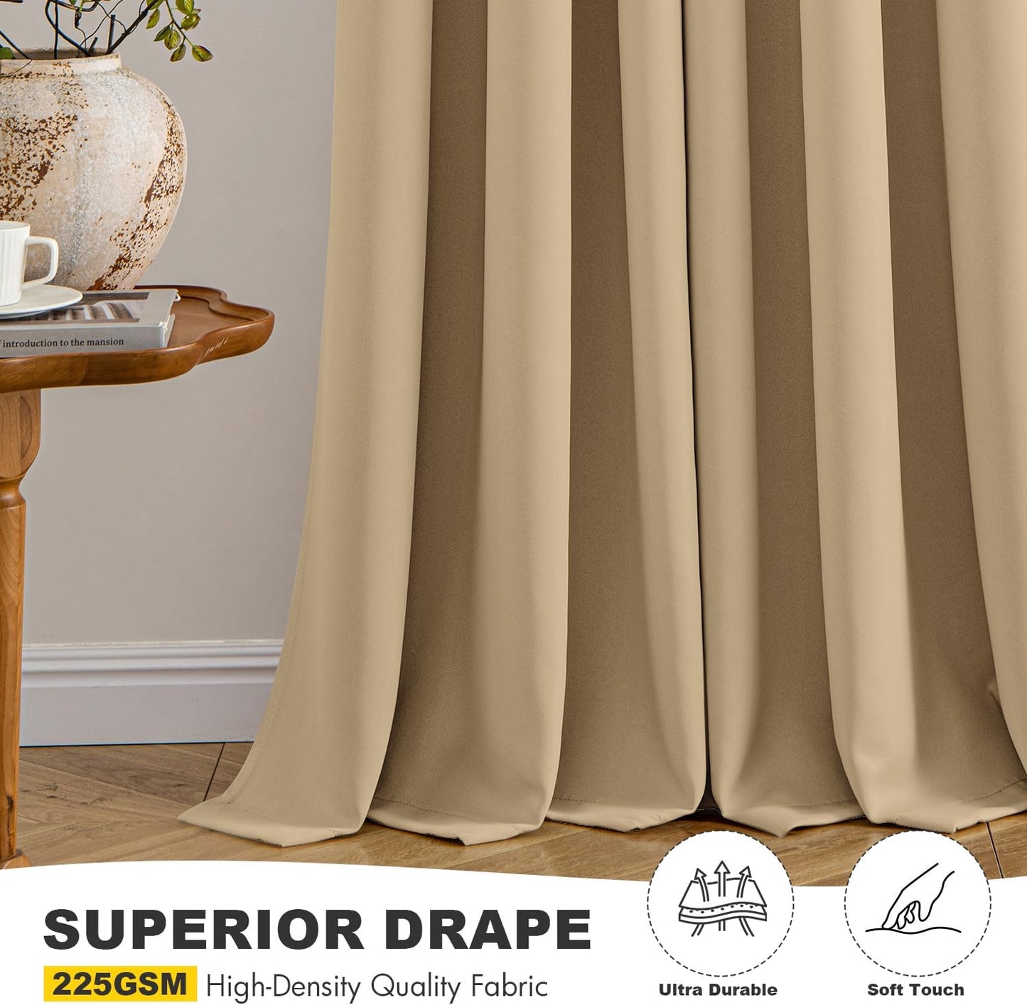 MIULEE Taupe Brown Blackout Curtains - Thermal Insulated Room Darkening Drapes | 54 Inch, 2 Panels
