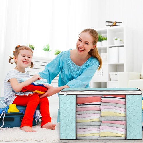 Budding Joy 90L Large Storage Bags - 8 Pack Foldable Closet Organizers for Clothes & Toys | Blue