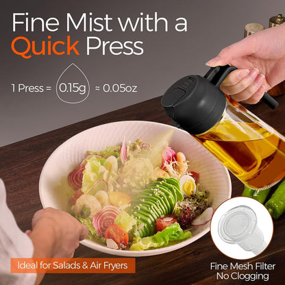 YARRAMATE Glass Olive Oil Sprayer - 16oz with Black Finish | Includes 180ml Measuring Cup & Frother