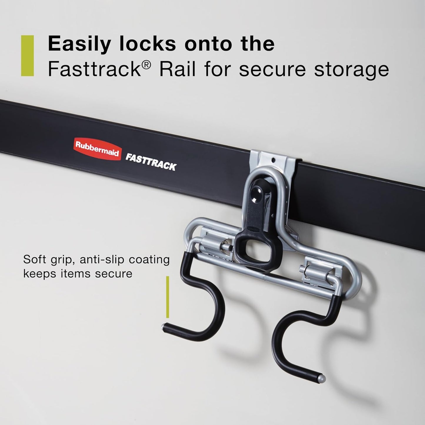 Rubbermaid FastTrack 2-Handle Hook - Space-Saving Garage Storage Solution for Rakes, Brooms, and Ladders