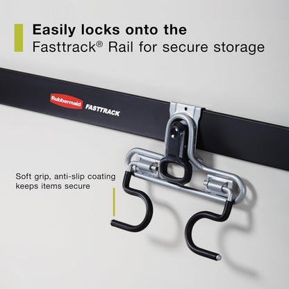 Rubbermaid FastTrack 2-Handle Hook - Space-Saving Garage Storage Solution for Rakes, Brooms, and Ladders