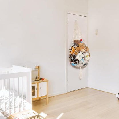 Amdermi Stuffed Animal Storage Hammock - 60" Macrame Toy Organizer for Kids' Room | Cream Color