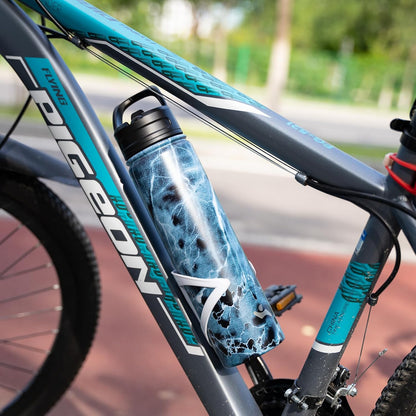 Skiennix Insulated Water Bottle - 24oz Stainless Steel Sport Bottle with 3 Lids | Marble Ocean Design