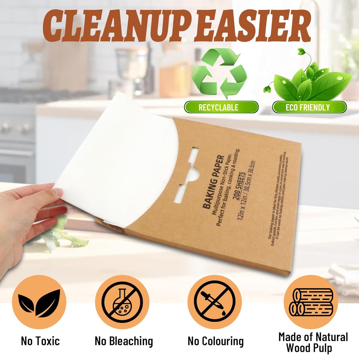 Skiennix Parchment Paper Sheets - 200 Pcs 12x12 Inch Non-Stick Baking Liners | Food Grade & Greaseproof