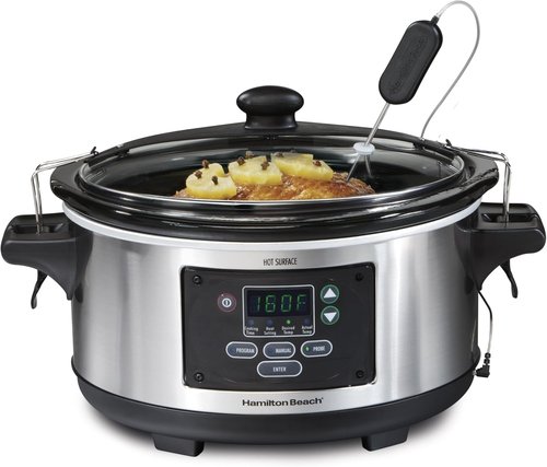 Hamilton Beach 6 Quart Digital Programmable Slow Cooker - Lid Lock, Temperature Probe, Stainless Steel