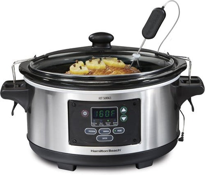 Hamilton Beach 6 Quart Digital Programmable Slow Cooker - Lid Lock, Temperature Probe, Stainless Steel