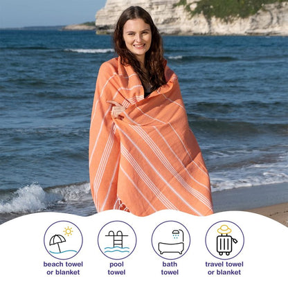 PADISHAHHOME Turkish Beach Towels, Pack of 2 | Oversized, Quick Dry, Sand Free | 100% Cotton, Large 38x71 Towels for Beach, Pool, Travel | Ultra-Soft, Compact, and Absorbent | Orange