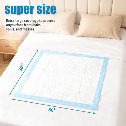 60 Count Disposable Bed Pads 30" x 36" for Adults, Kids & Pets – Super Absorbent Chucks Pads with Waterproof Backing, Leakproof Incontinence Underpads, Soft Non-Woven Top, Bed & Furniture Protection
