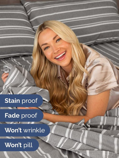 Extra Deep Twin XL Sheet Set - 4 Piece Breathable and Cooling Sheets - Hotel Luxury Bedding for Women, Men, Kids & Teens - Easy Secure Fit - Soft & Wrinkle Free with Extra Deep Pockets - Grey Stripes