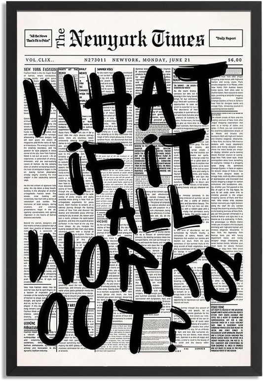 Skiennix Trendy Black and White Framed Wall Art | "What If It All Works Out" Poster for Stylish Dorm Decor