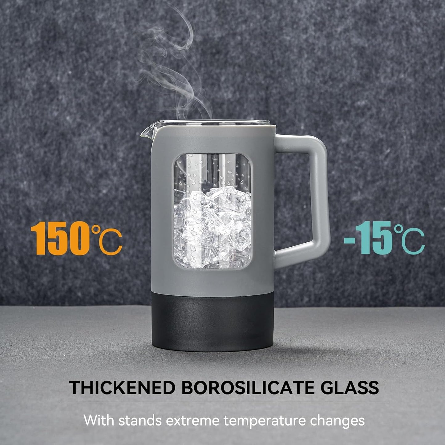 YOLIFE French Press Coffee Maker - 21 oz Portable Tea & Coffee Press with Heat-Resistant Glass | Grey & Black