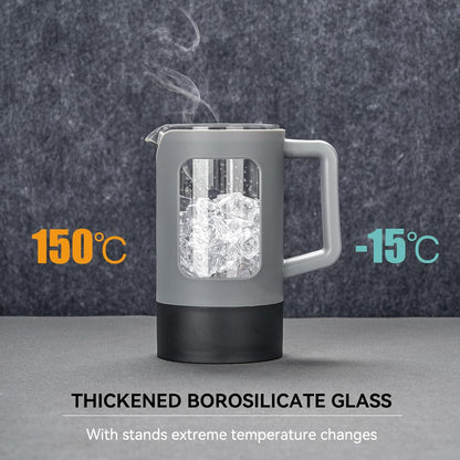 YOLIFE French Press Coffee Maker - 21 oz Portable Tea & Coffee Press with Heat-Resistant Glass | Grey & Black