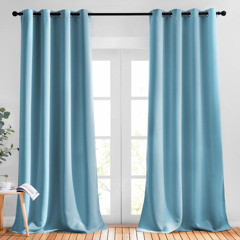 NICETOWN Living Room Blackout Curtains - Window Treatment Thermal Insulated Solid Grommet Blackout Panels/Drapes for Nursery (Teal Blue=Light Blue, Set of 2 Panels, 52 by 95 Inch)
