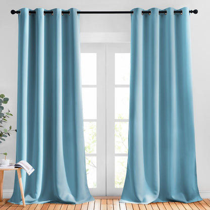 NICETOWN Living Room Blackout Curtains - Window Treatment Thermal Insulated Solid Grommet Blackout Panels/Drapes for Nursery (Teal Blue=Light Blue, Set of 2 Panels, 52 by 95 Inch)