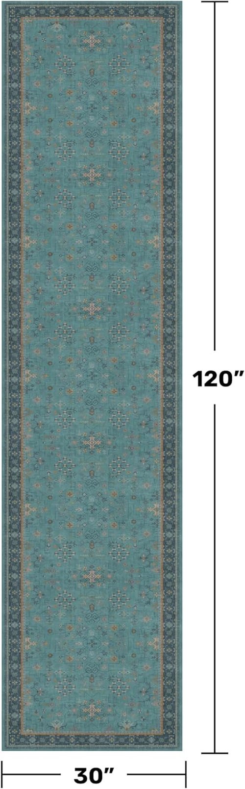 Boho Hallway Runner Rugs - Teal 2'6"x10' Washable Indoor Mats with Non-Slip Rubber Backing