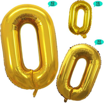 GOER Gold Foil Number 0 Balloons - 42 Inch for 10th to 100th Birthday & Anniversary Celebrations