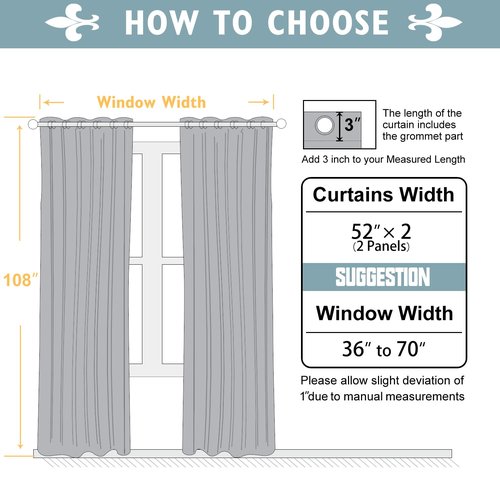 ChrisDowa Room Darkening Curtains 108 Inches Long 2 Panels Set for Living Room, Grommet Thermal Insulated Blackout Curtains for Bedroom (Sky Blue, 52 x 108 Inch)