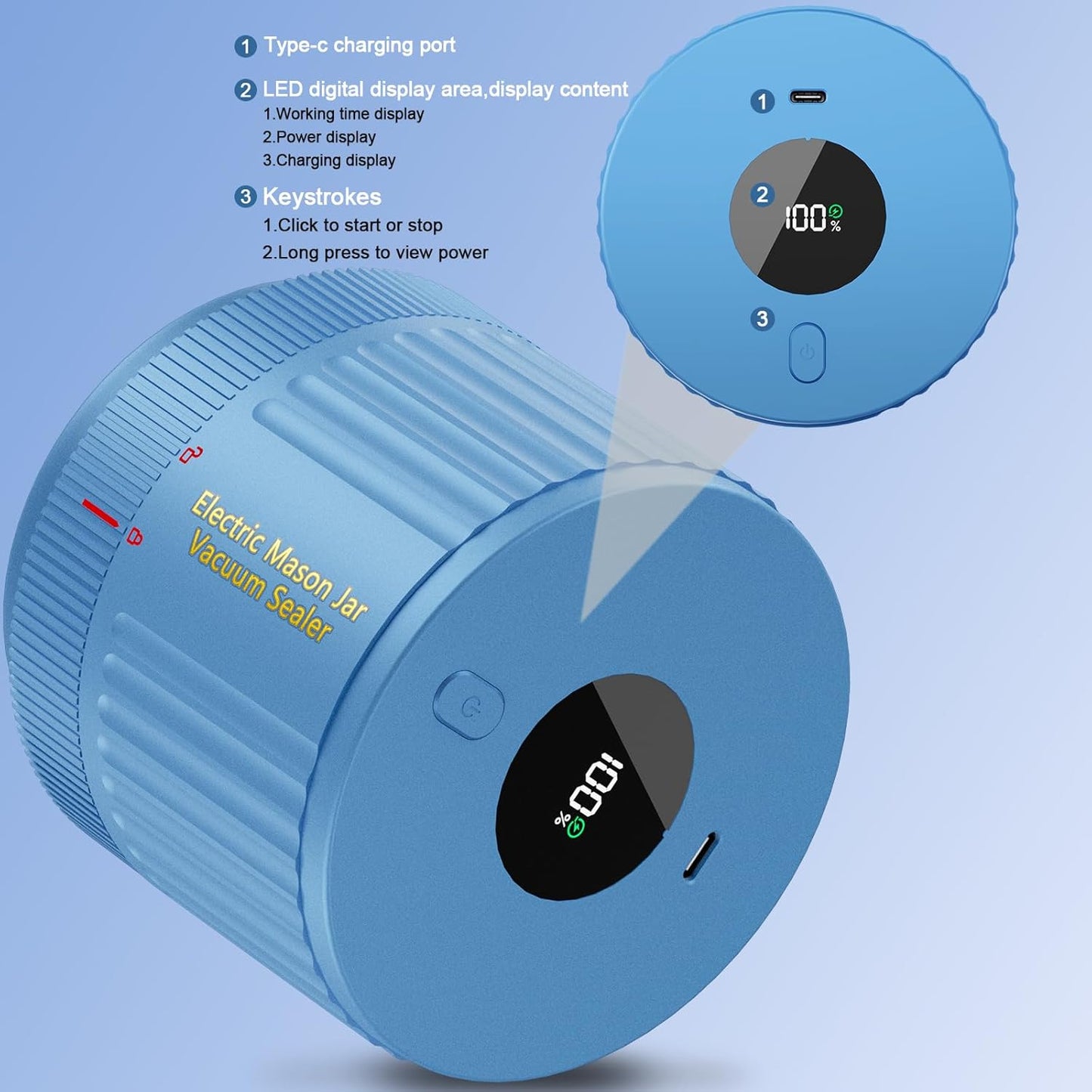 Regine Switzerland Electric Mason Jar Vacuum Sealer Kit - Blue for Wide & Regular Mouth Jars