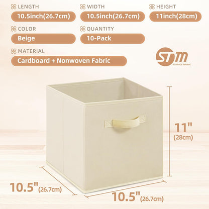 Storage Maniac Storage Cubes - 11-Inch Collapsible Fabric Bins with Handles | 10-Pack Beige for Easy Organization