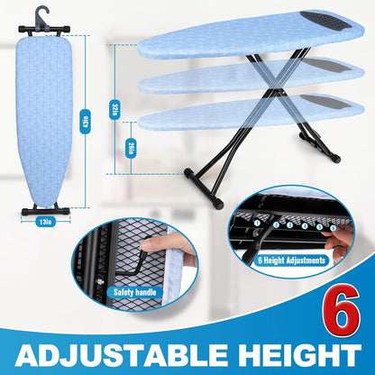 Skiennix Ironing Board - Heavy Metal Frame with Silicone Iron Mat | Foldable & Adjustable 13x43in