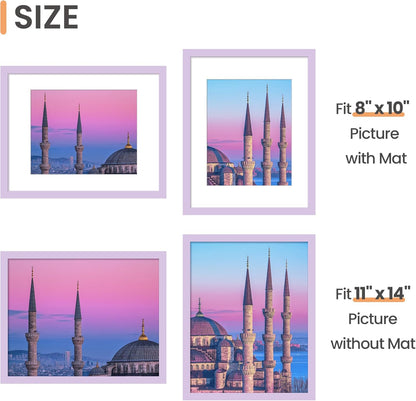 Upsimples 11x14 Picture Frame - Versatile Display for 8x10 with Mat or 11x14 Without - Purple, 1 Pack