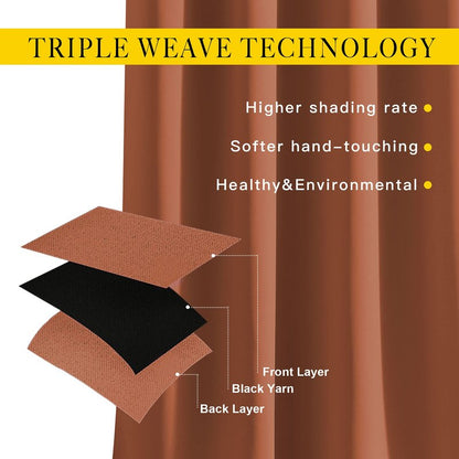 NICETOWN Burnt Orange Blackout Living Room Curtains 110 inches Long, Grommet Thermal Window Treatments Room Divider Blinds Sound Reducing for Living Room, W66 x L110, 2 Pieces