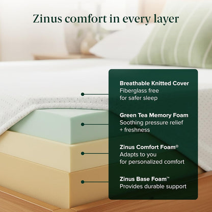Zinus 10 Inch Twin Green Tea Memory Foam Mattress - Medium Firm, Fiberglass Free, Zoned Pressure Relief