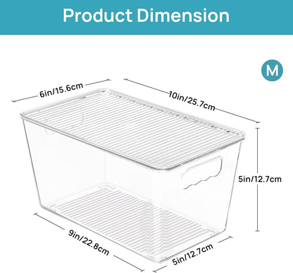 Vtopmart 12-Pack Clear Stackable Storage Bins - Medium Plastic Containers with Lids for Kitchen & Pantry Organization