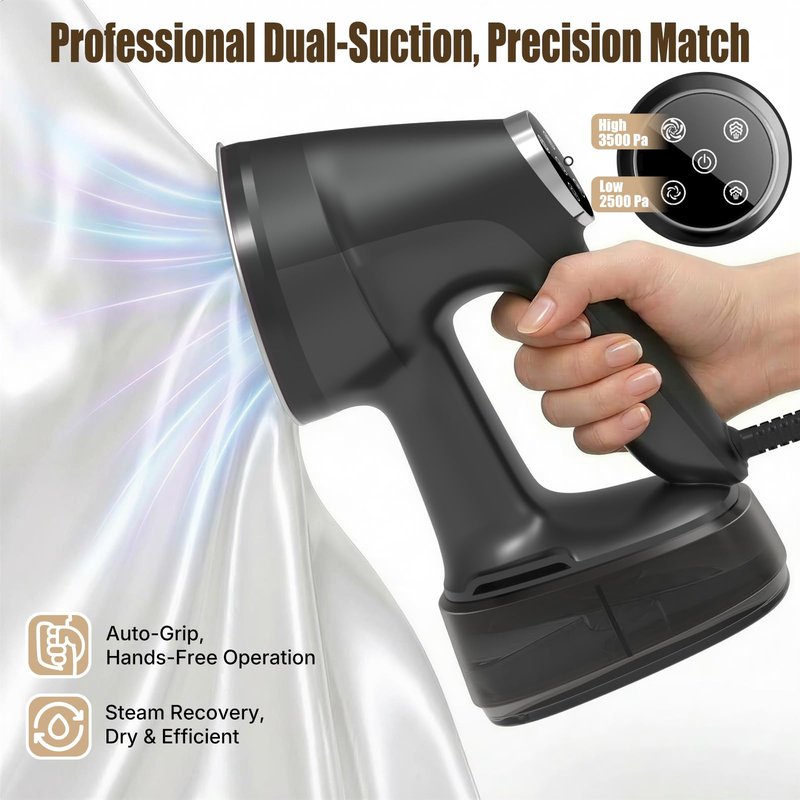 Vacuum Steamer for Clothes Handheld: 2500–3500Pa Adjustable Suction, No Leak & Stable Steam, Steaming & Ironing Portable Travel Garment Steamer, 400ml Tank, 4 Modes, 15s Heat-Up, 110-120V