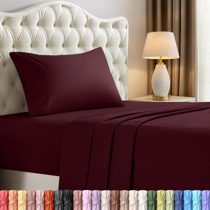 Utopia Bedding Twin Sheet Set – 3 Piece Bed Sheets for Twin Size Bed, Soft and Breathable Microfiber, Includes 1 Fitted Sheet, 1 Flat Sheet and 1 Pillowcase – Oeko Tex (Burgundy)