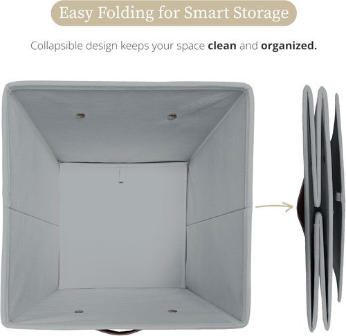 DECOMOMO Storage Bins - Fabric Cube Storage Bins with Labels for Shelves | 10.5" x 11" | Grey (6pcs)
