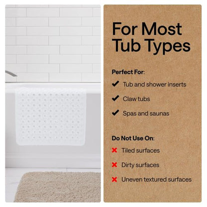 GORILLA GRIP Patented Bath Tub Shower Mat, 2 Pack, Machine Washable Bathtub Floor Liner Mats, Suction Cups and Drain Holes to Keep Tubs Clean, Soft on Feet, Bathroom Essentials, 35x16 Inch, White