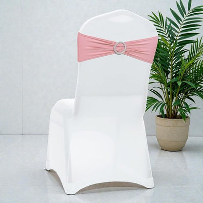 MDS Spandex Chair Sashes - Pack of 250 Elastic Stretch Bands with Buckle Slider Bow | Dusty Rose