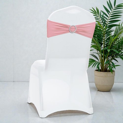 MDS Spandex Chair Sashes - Pack of 150 Elastic Stretch Bows with Buckle Slider | Dusty Rose