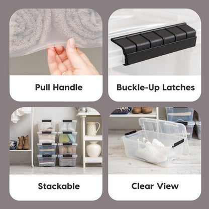 IRIS USA 13 QT Plastic Storage Box - BPA-Free, Durable Nestable Containers with Lids - Clear, 6 Pack