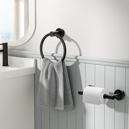 FORIOUS Toilet Paper Holder Set - SUS304 Stainless Steel Double Post & Hand Towel Ring | Matte Black Finish