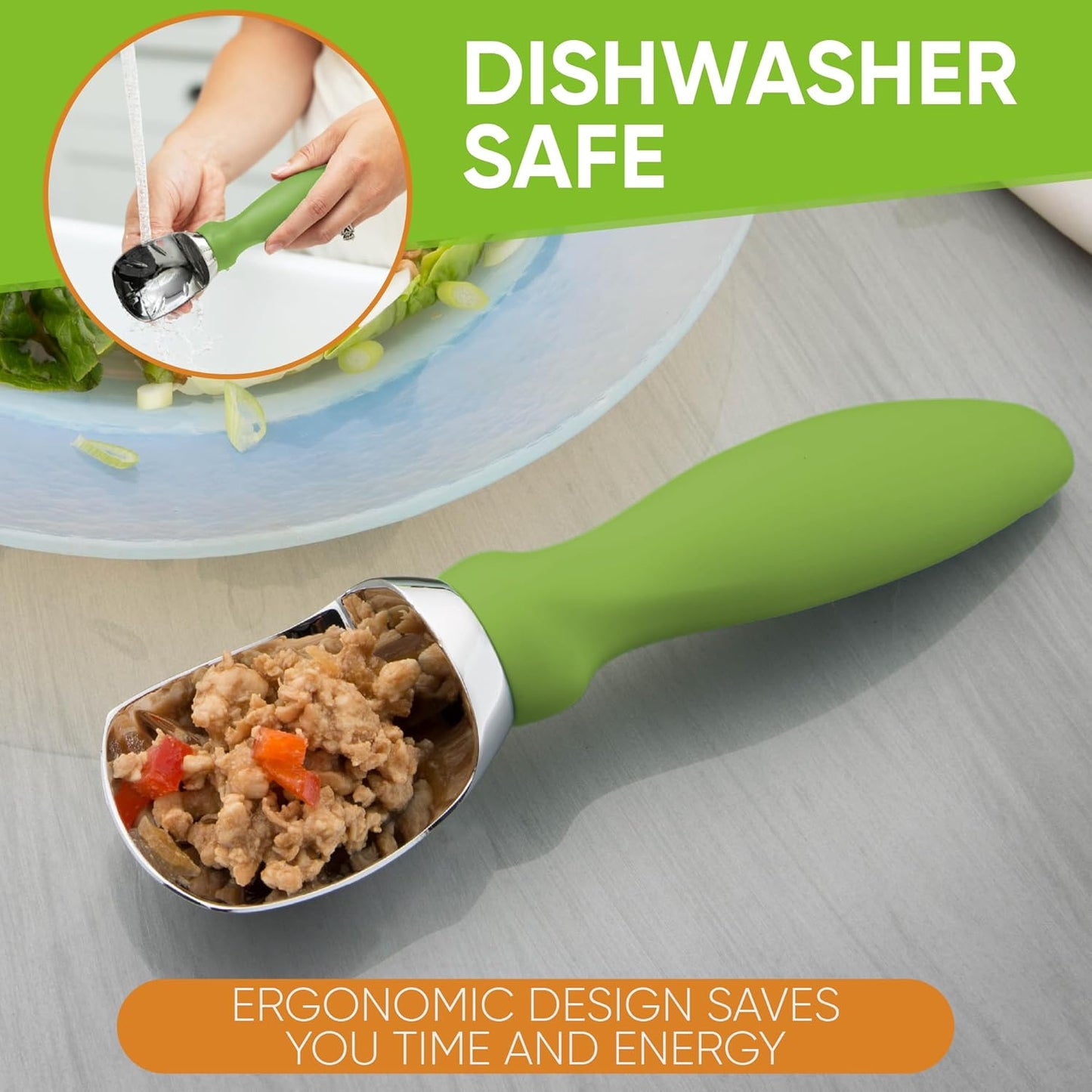 Spring Chef Heavy Duty Ice Cream Scoop - Non-Slip Handle for Easy Serving | Dishwasher Safe Tool