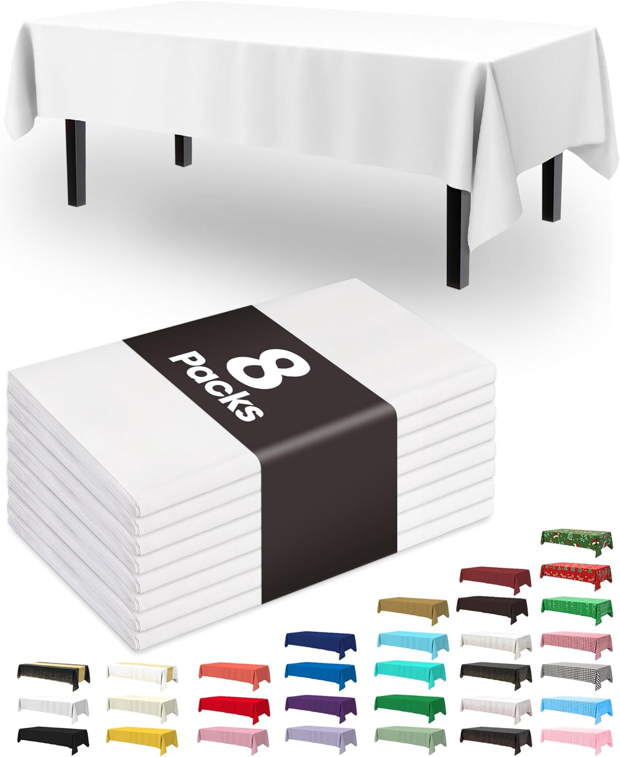 Pureegg Disposable Plastic Tablecloths - 54 x 108 Inch, Sturdy & Leakproof, Perfect for Parties & Weddings, White - 8 Pack