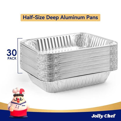 JOLLY CHEF 9x13 Aluminum Foil Pans - 30 Pack Disposable Deep Steam Pans for Roasting & Baking