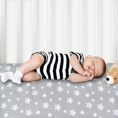 Crib Sheets for Boys or Girls - Soft & Breathable Fitted Sheets | 2-Pack for Standard Crib & Toddler Mattresses - Grey & White
