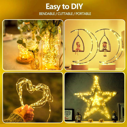 Skiennix 4-Pack Fairy Lights - Battery Operated with Remote, Timer & 8 Modes | 16 FT Waterproof 50 LED String Lights for Indoor & Outdoor Christmas Décor (Warm White)