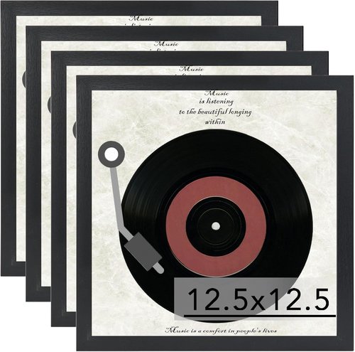 JCJMY Vinyl Record Frame - Sturdy 12.5x12.5 Album Cover Display | Black, 4 Pack for Wall Mounting