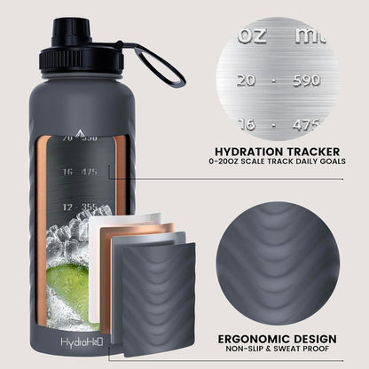 Skiennix 32oz Stainless Steel Insulated Water Bottle - 48H Cold & 24H Hot, Leak-Proof, BPA-Free | Grey