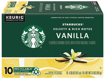 Starbucks Vanilla Coffee K-Cup Pods - Light Roast, 80 Count (8 Boxes) | Genuine Keurig Pods